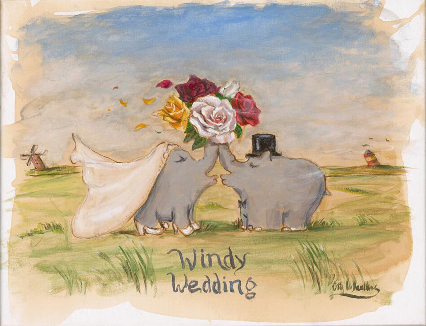 Otto Waalkes - Windy Wedding - Leinwandbild inklusive Schattenfugenrahmen